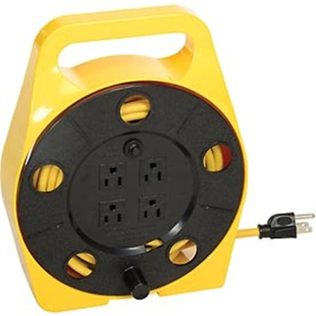 VIRTUAL Yellow Quad Plug Cord Reel, 25 ft. - 16 by 3 GA VI2582693
